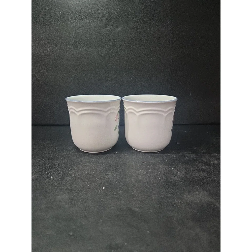 Floral Expressions Stoneware Coffee Cups, Japanese Tea Cups, Vintage Set of 2‎